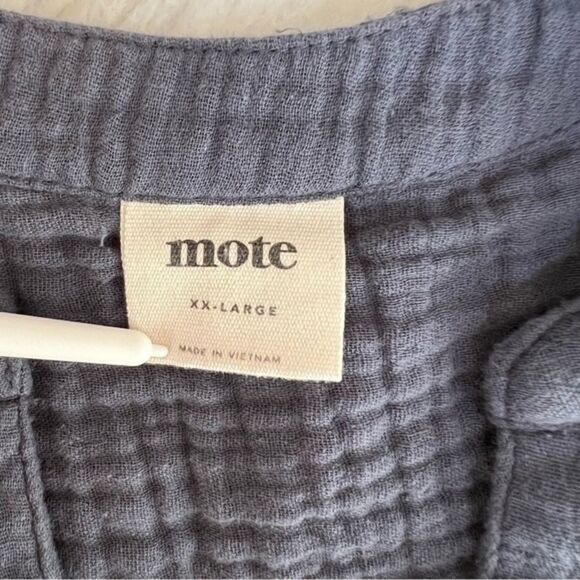 MOTE Crepe V-Neck Tunic Blouse cotton gray/blue top size XXL. - Picture 5 of 6